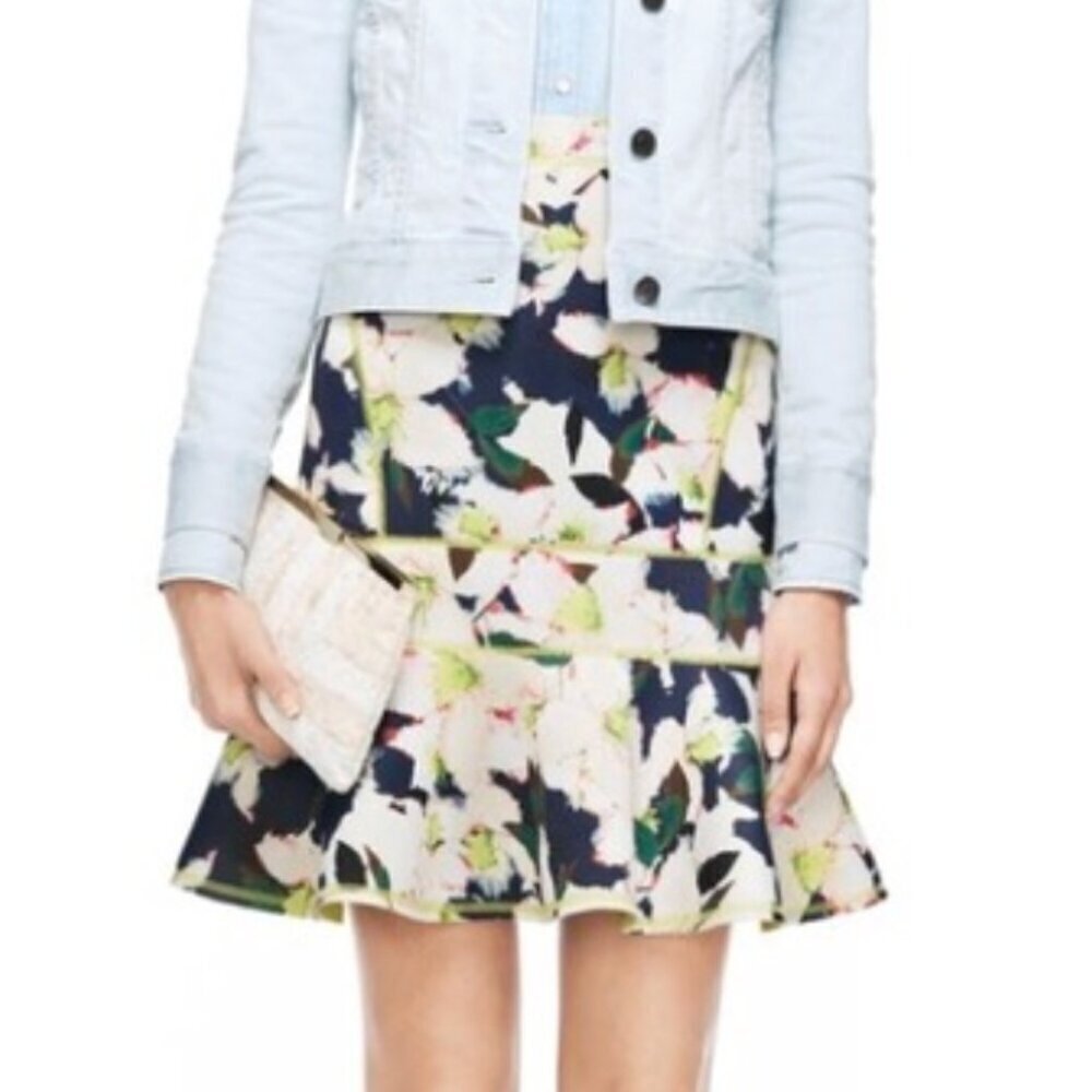 J. CREW Surf Skirt Cove Floral Navy Blue Blush ? Floral Neon Green Mini Skirt 8